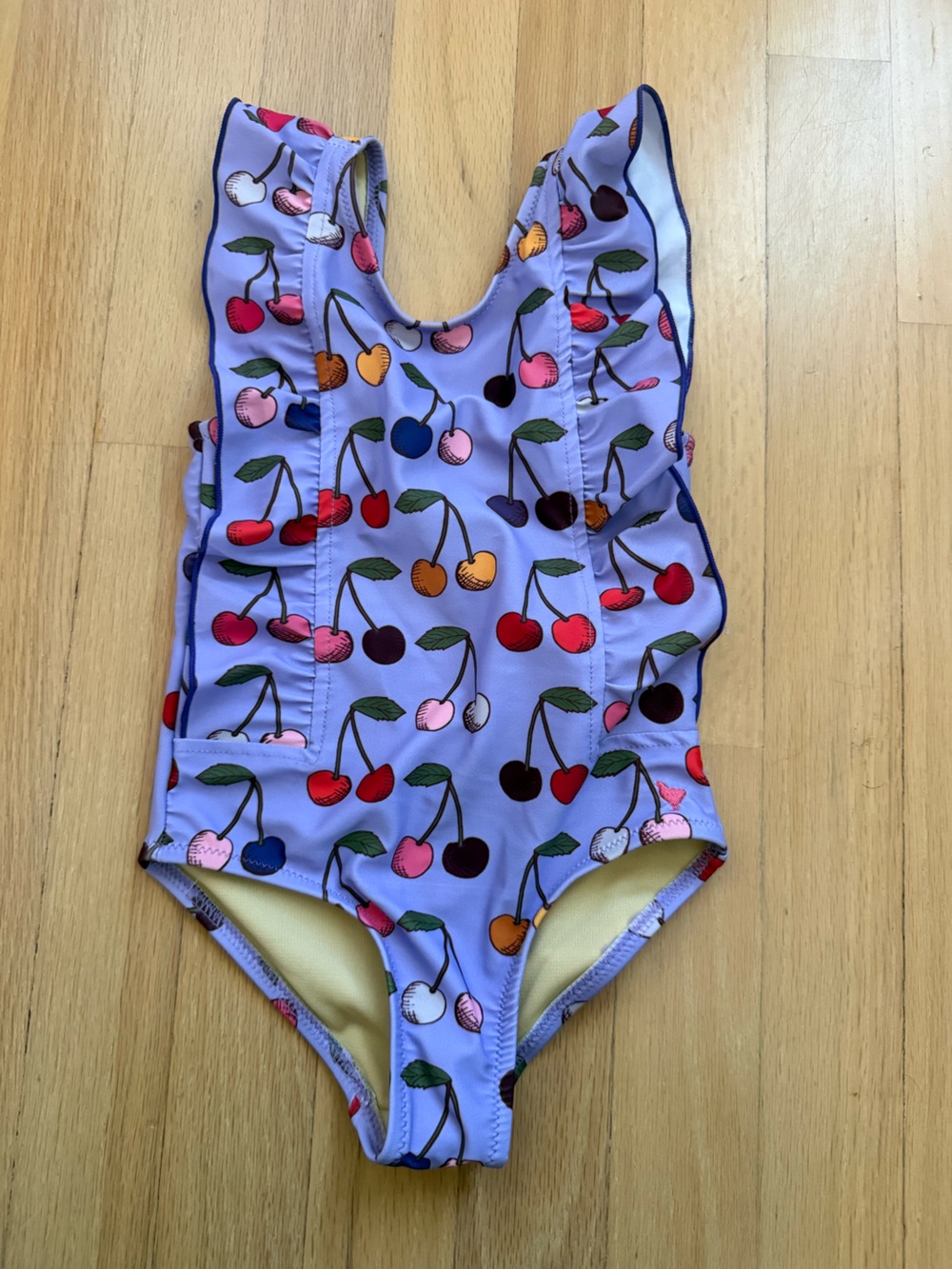 Pink Chicken Lavender Cherry Print One-Piece Swimsuit